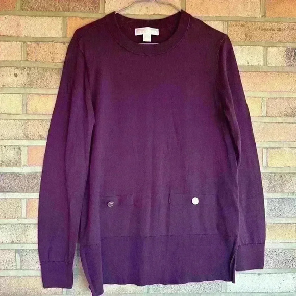 Michael Kors long sleeve crew neck burgundy tunic pullover sweater - Picture 1 of 8